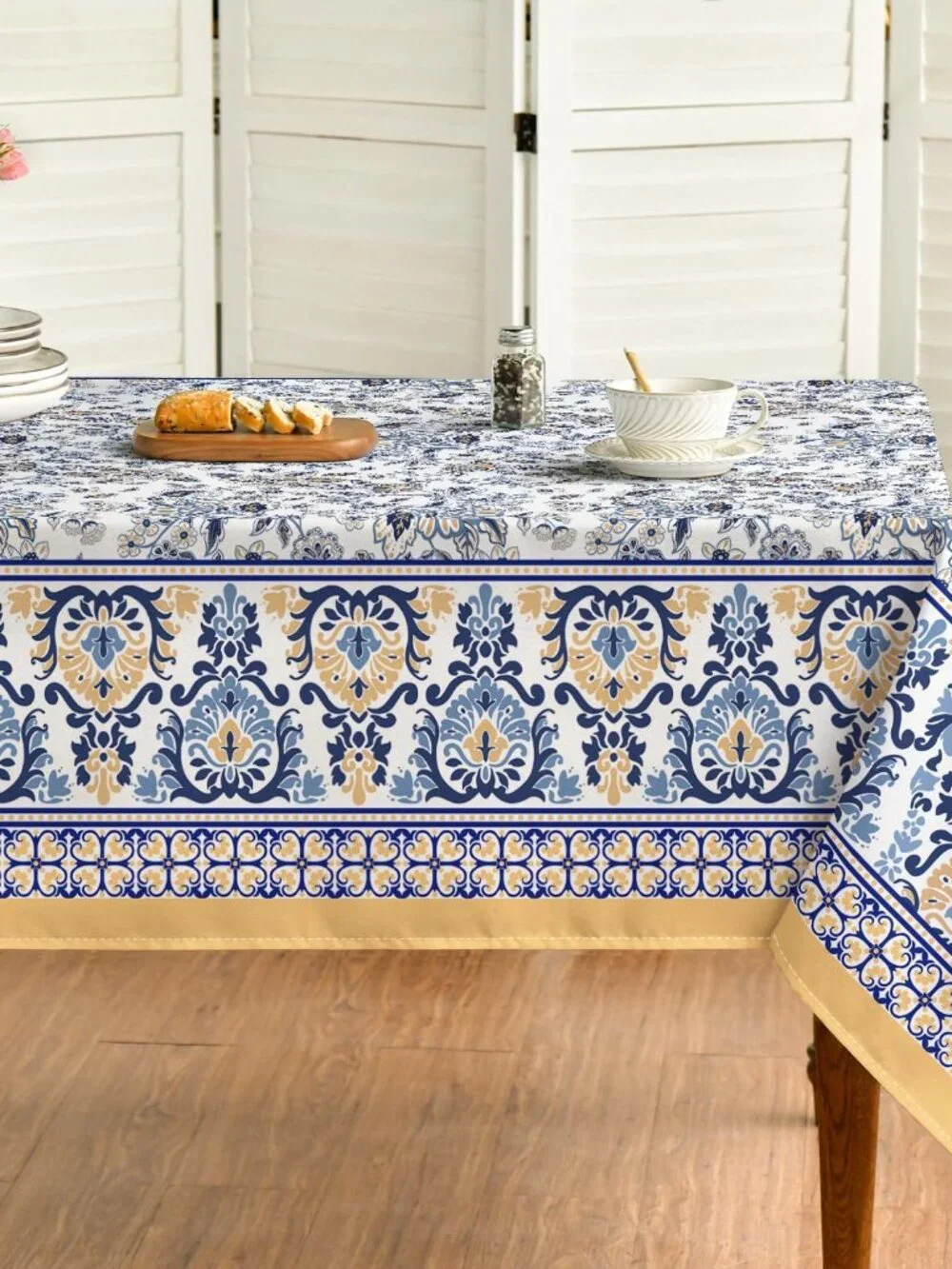 Horaldaily Arabesque Rectangular Tablecloth 60x84 Inch, Yellow and Blue Floral